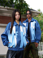 AFGK Large Logo Color Block Racing Leather Jacket