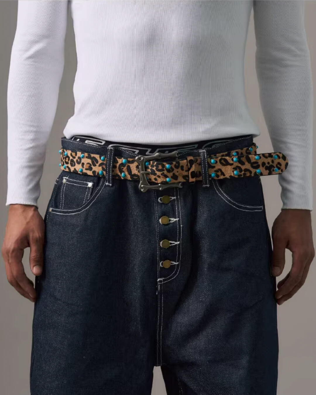 S45 Leopard Turquoise Bone Buckle Belt