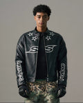 S45 Star Print PU Leather Leopard Lined Biker Jacket