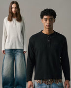 S45 Waffle Henley Neck Long Sleeve Tee