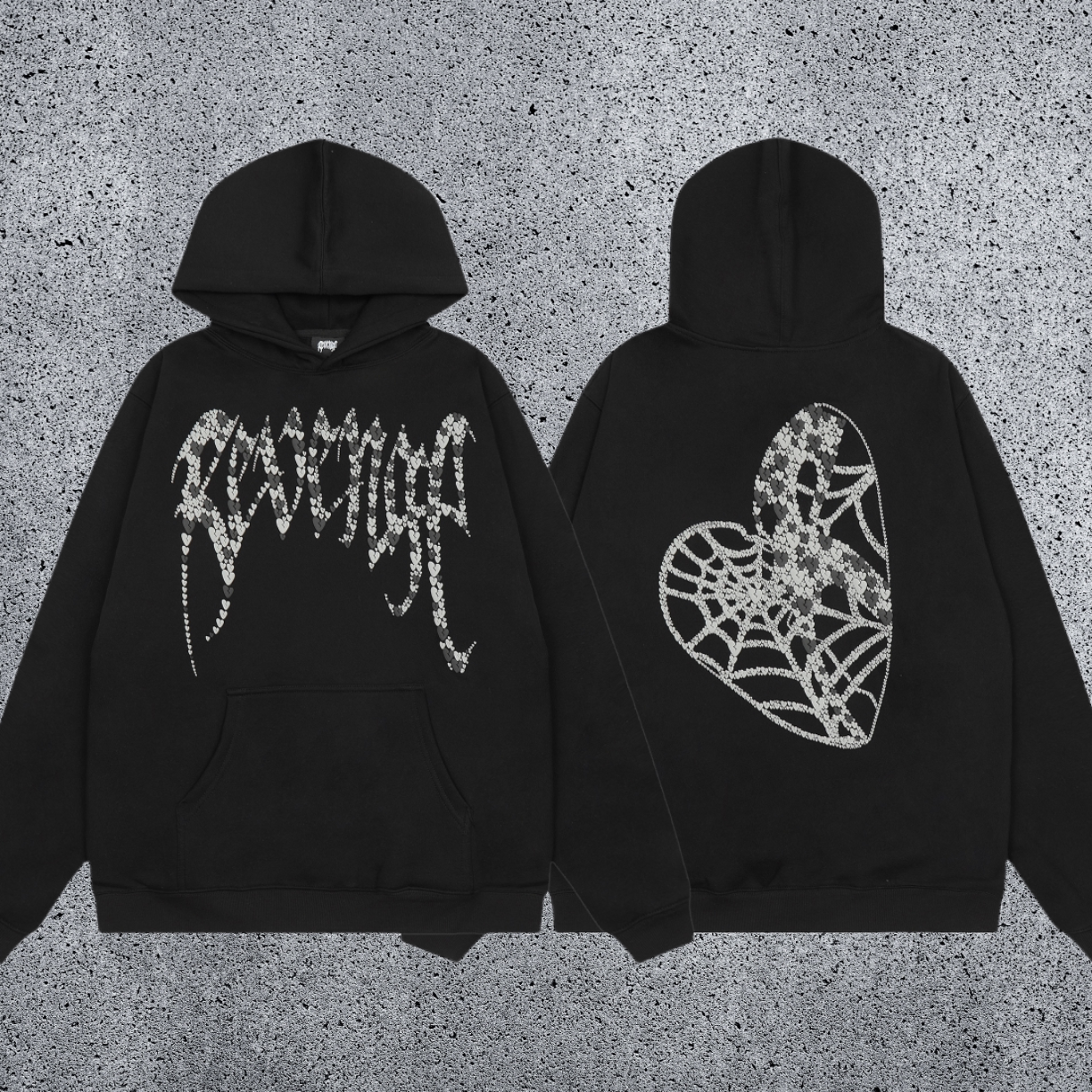 REVENGE Rhinestone Heart Graphic Hoodie