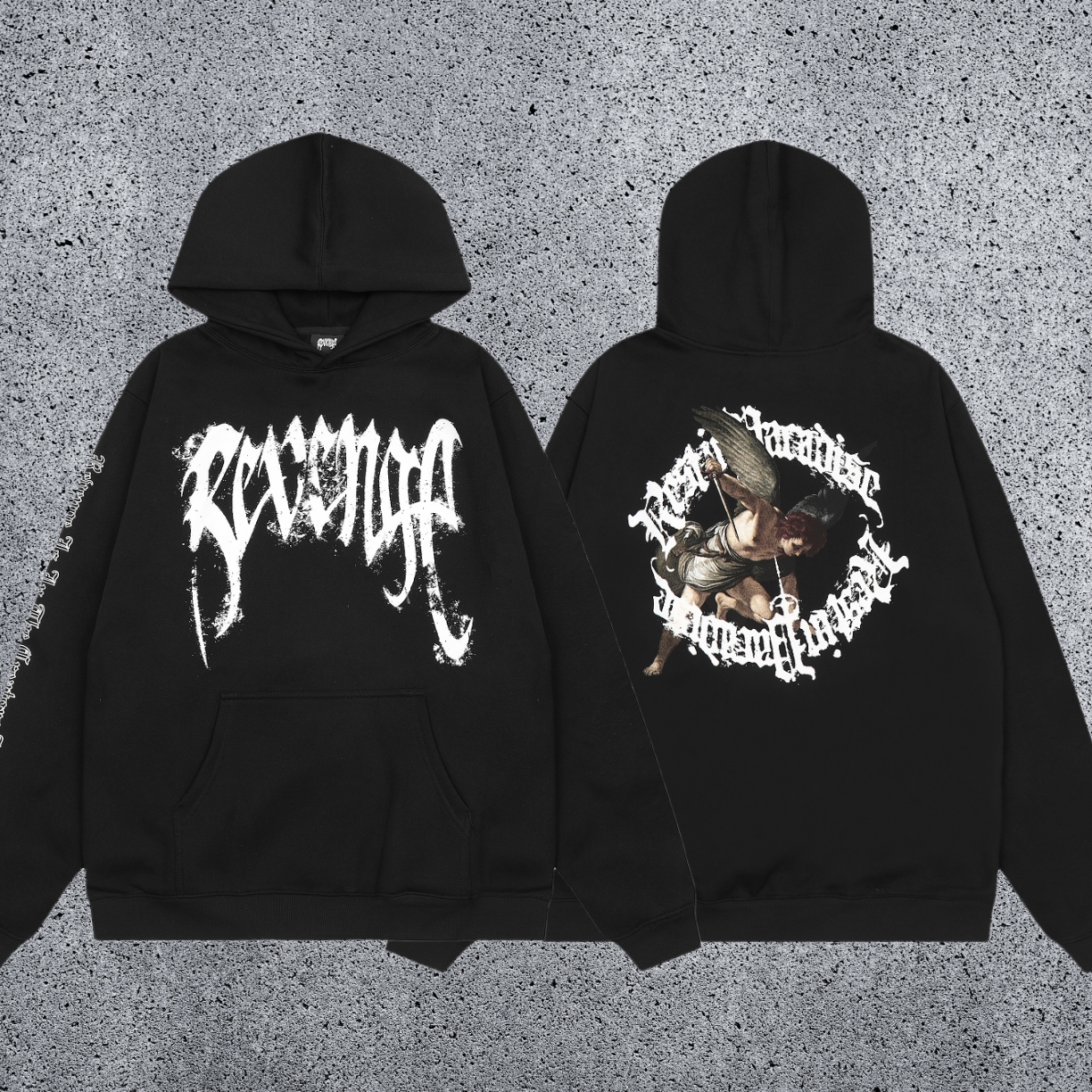 REVENGE Angel Graphic Fleece Hoodie – Black