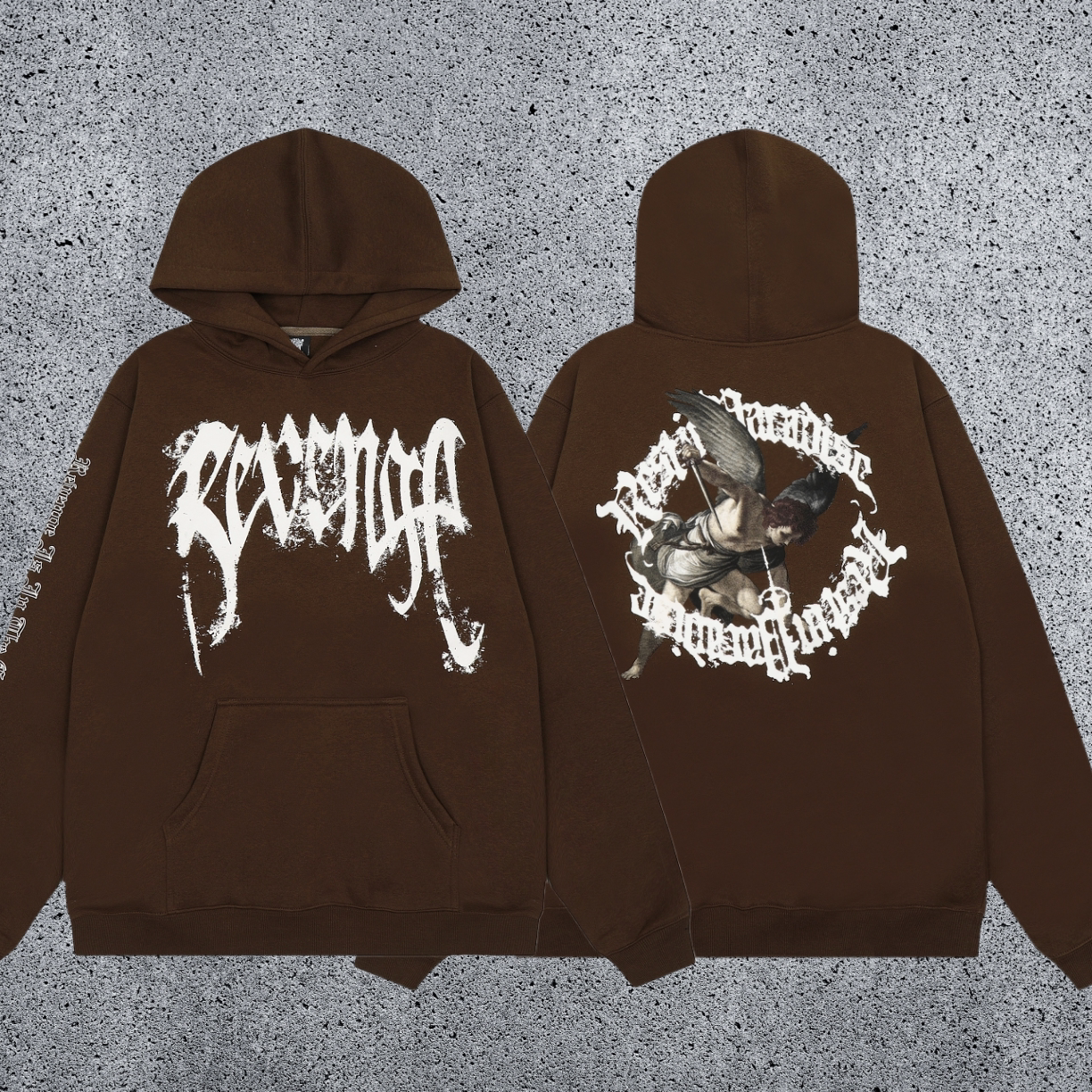 REVENGE Angel Graphic Fleece Hoodie – Brown