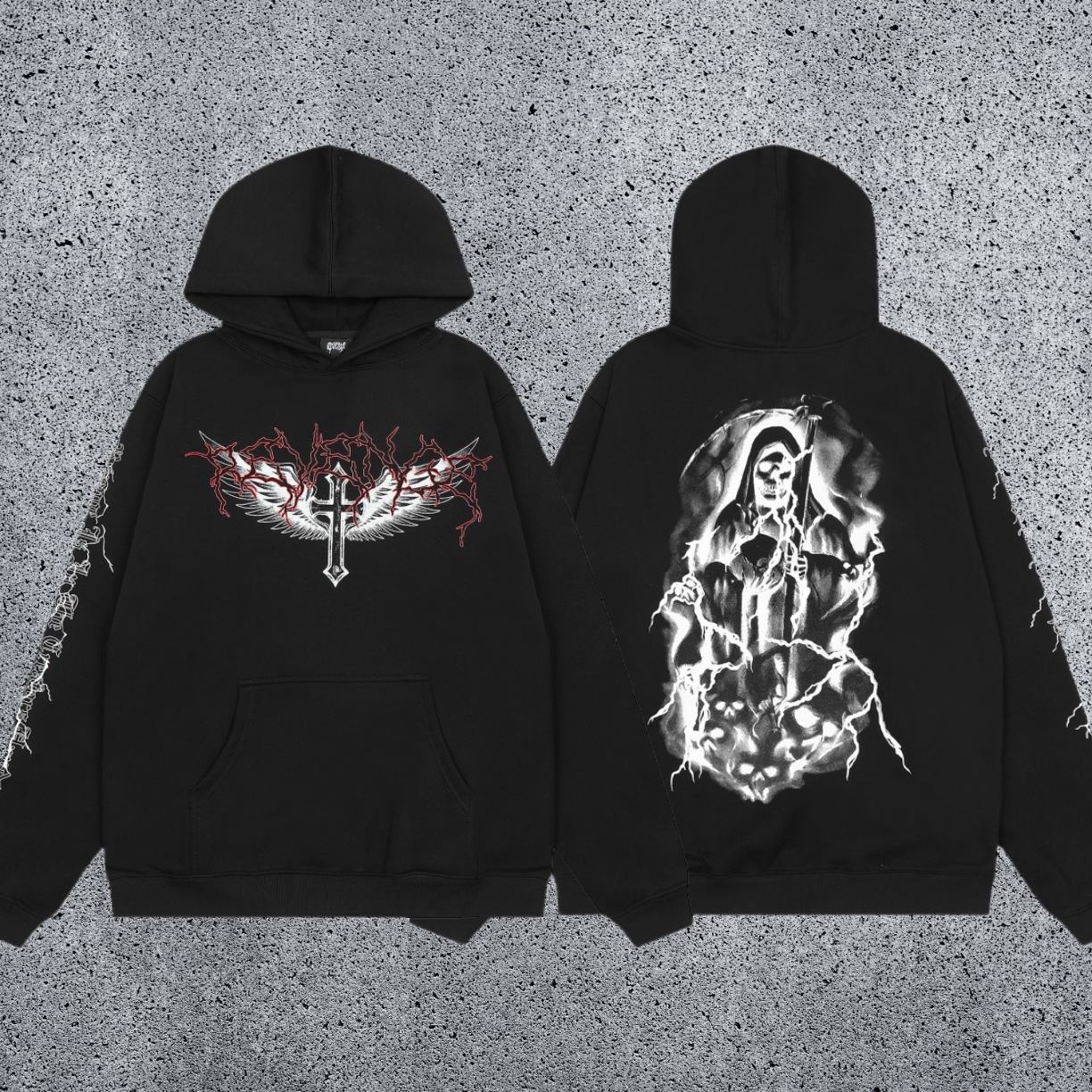 REVENGE Reaper Cross Graphic Fleece Hoodie