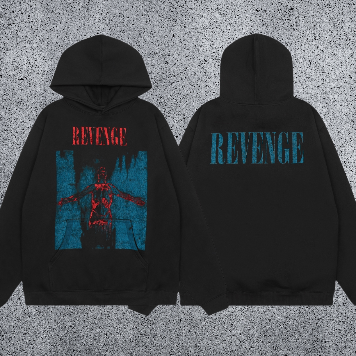 REVENGE Graphic Logo Fleece Hoodie – Black