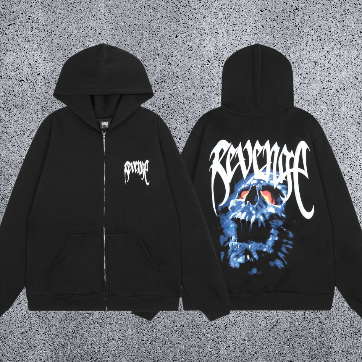REVENGE Skull Graphic Zip Hoodie