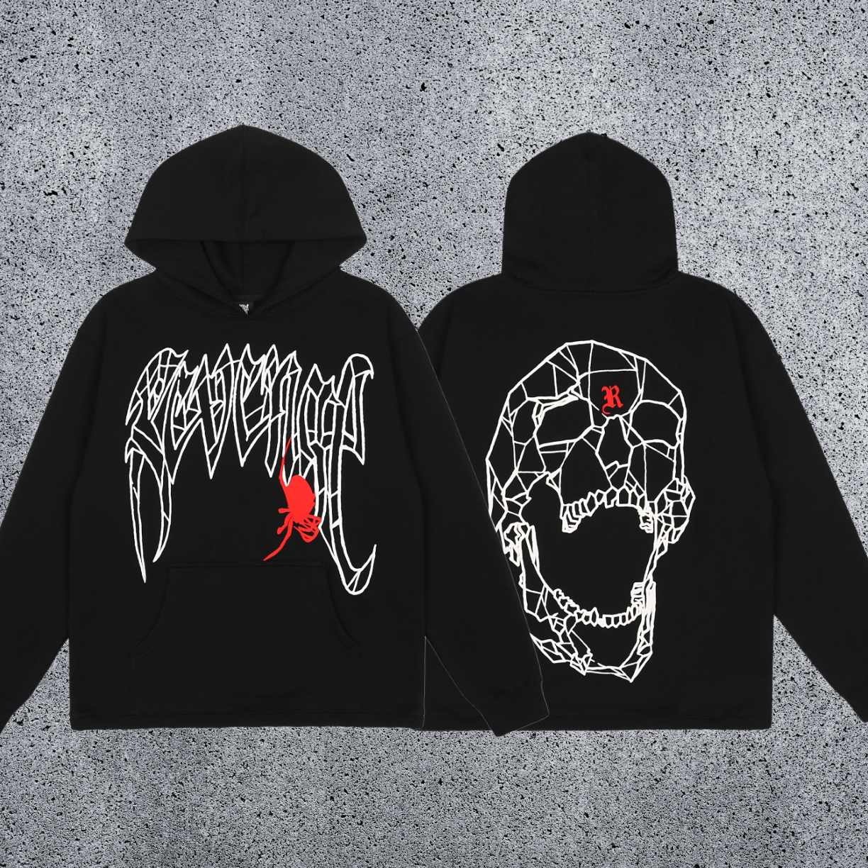 REVENGE Spider Skull Graphic Hoodie – Black