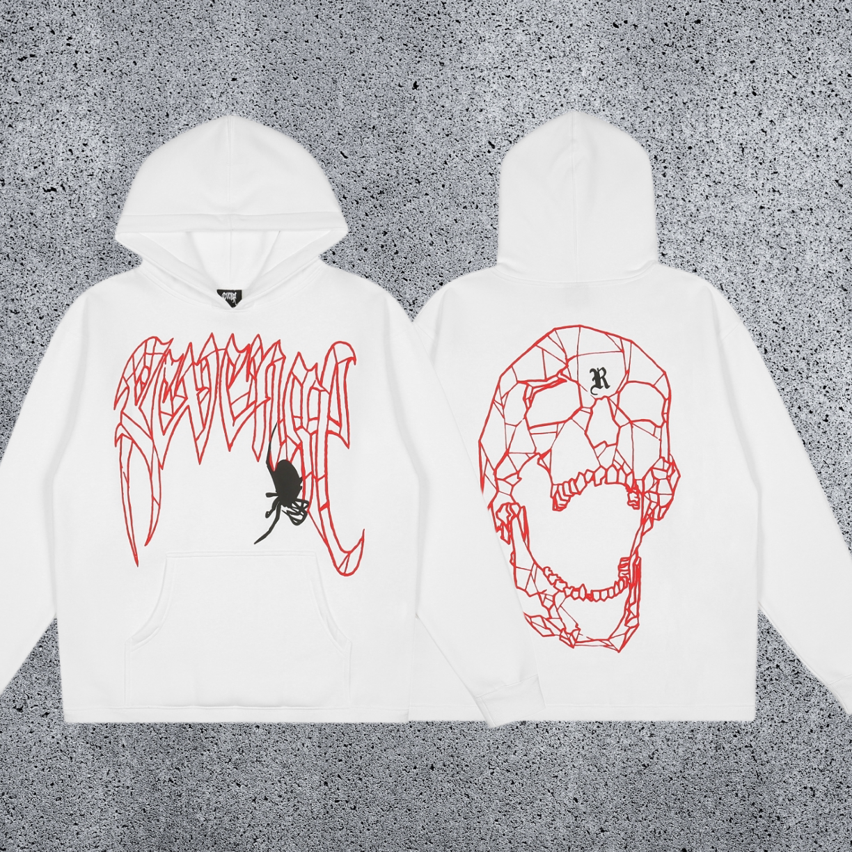 REVENGE Spider Skull Graphic Hoodie – White