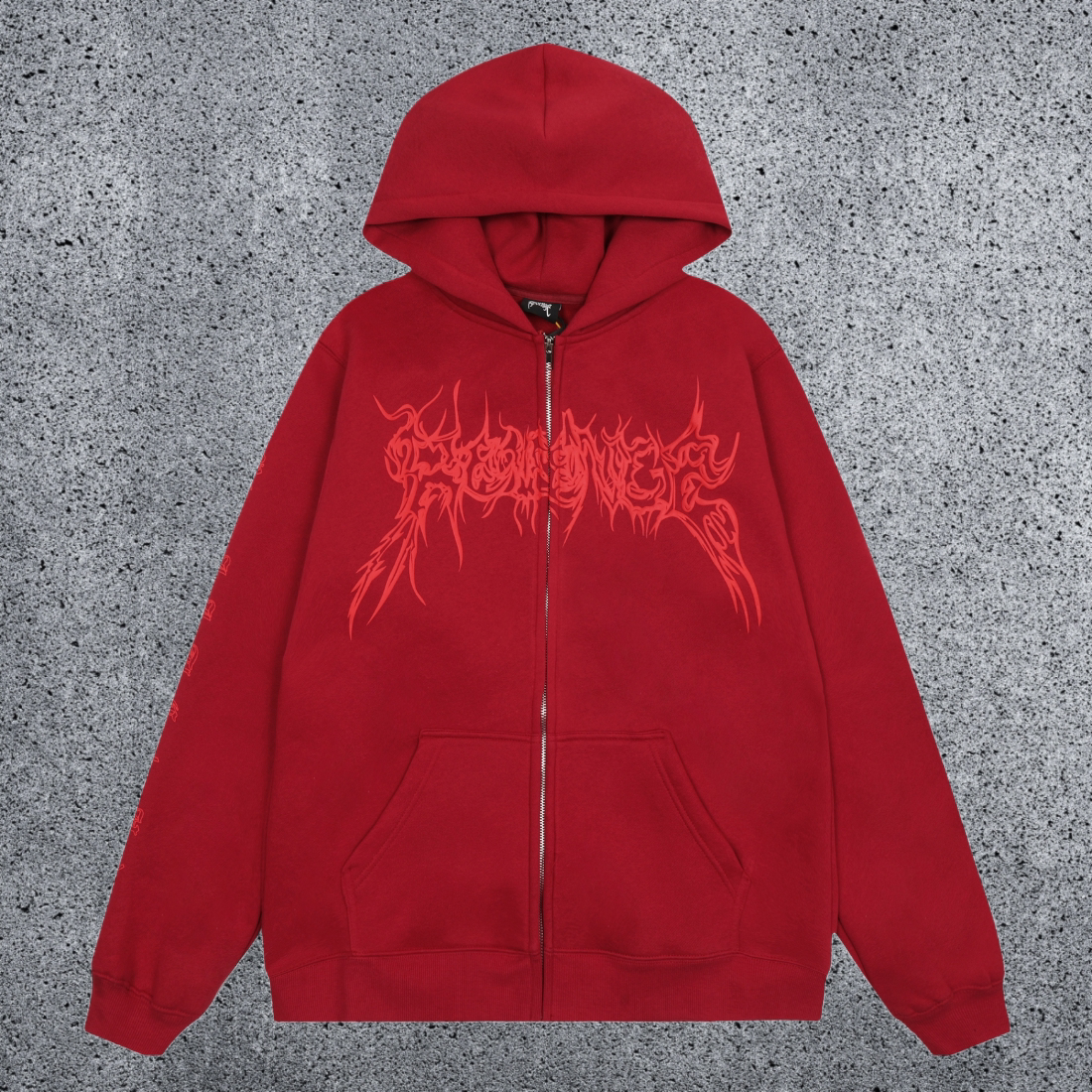 REVENGE Gothic Flame Zip-Up Fleece Hoodie