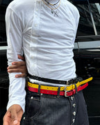 STEEPC Leather Braided Metal Buckle Belt
