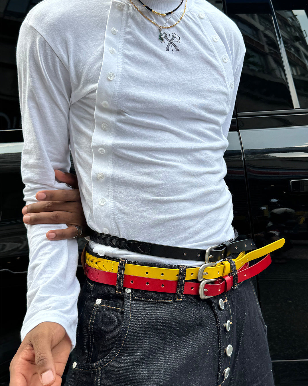 STEEPC Leather Braided Metal Buckle Belt