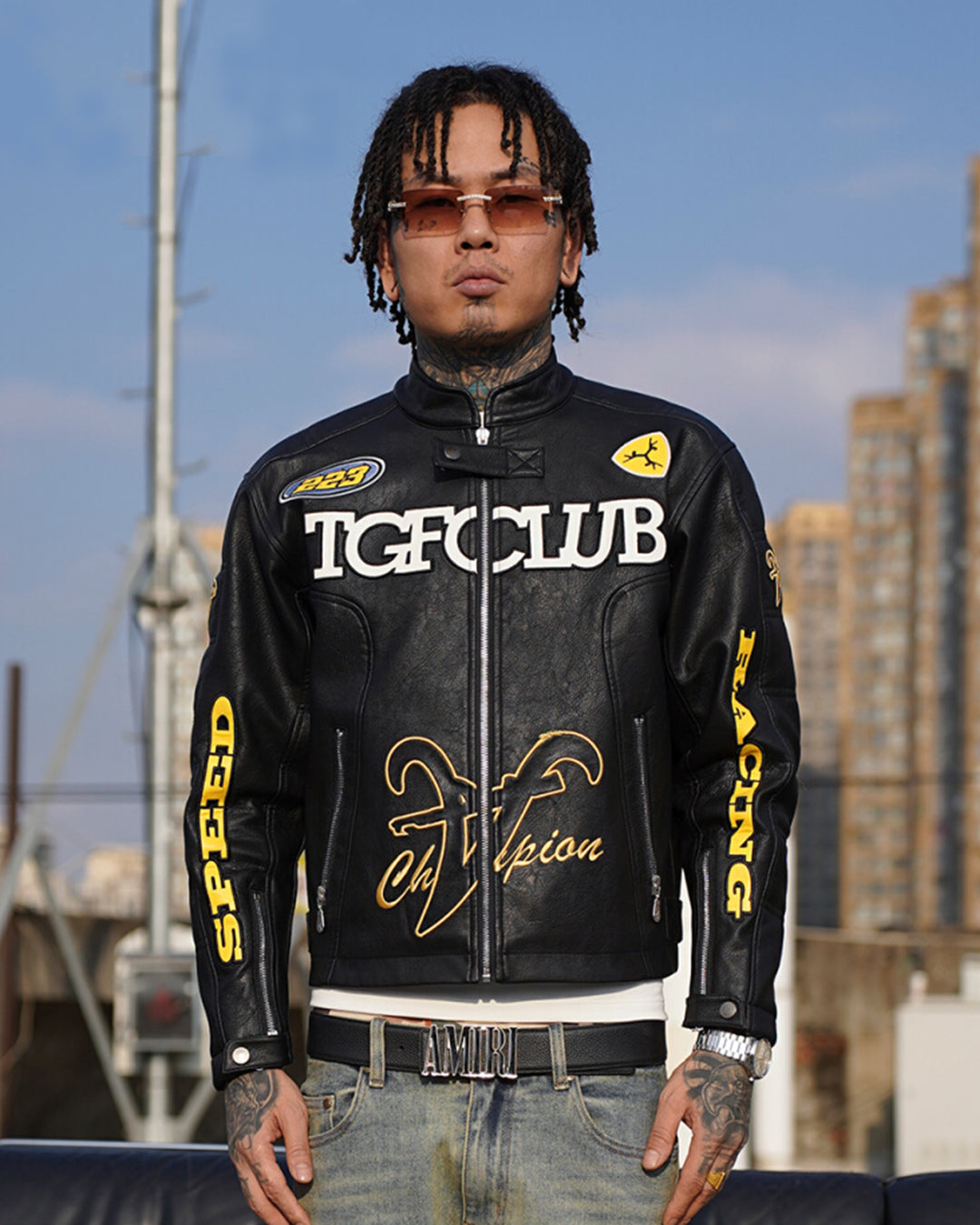 TGFCLUB Heavy Embroidery Racing Leather Jacket