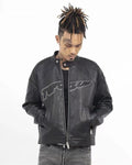 TGFCLUB Logo Embroidered Racing Leather Jacket