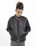 TGFCLUB Logo Embroidered Racing Leather Jacket
