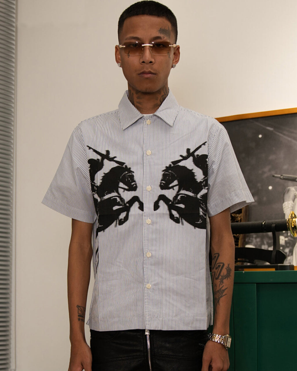 TGFCLUB 223 Print Stripe Short Sleeve Shirt