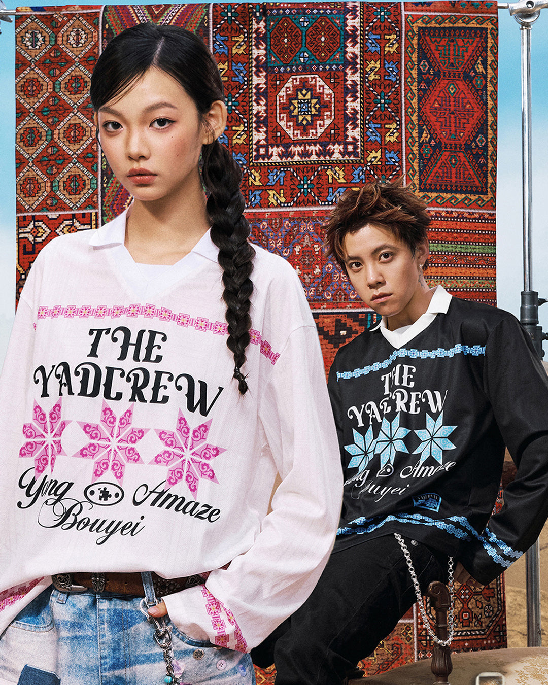 YADcrew Ethnic Pattern Long Sleeve Polo Jersey