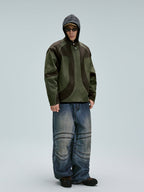 F2CE Deconstructed Stitching Contrast Color Rider Jacket
