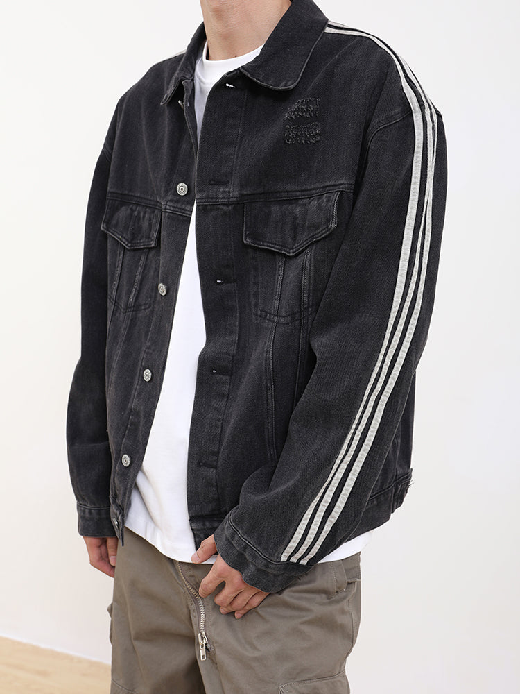 F3F Select Three Bar Striped Washed Denim Jacket