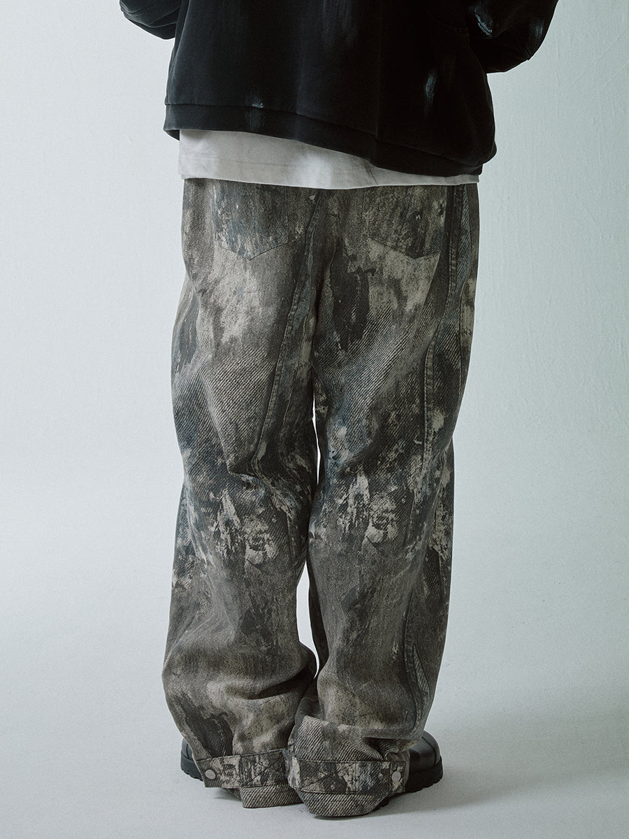 F2CE Printed Ink Splash Gradient Washed Baggy Jeans