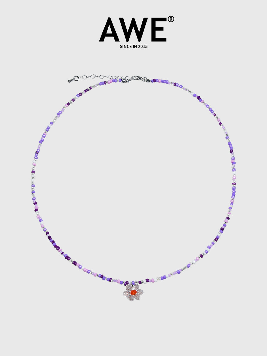 AWE Candy Color Beaded Flower Necklace