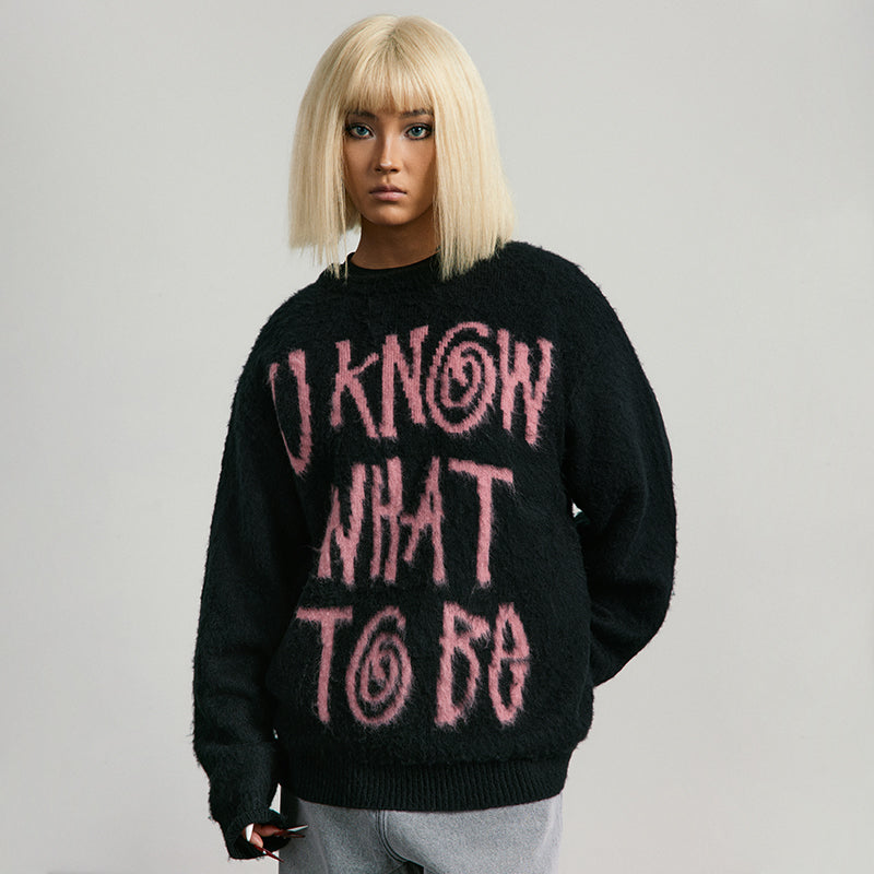 ANTIDOTE Scrunchy Slogan Knit Sweater
