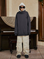 STEEPC Patchwork Turtleneck Two Tone Logo Print Hoodie