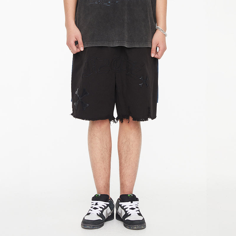 F2CE Removable Letters Leather Embroidery Shorts
