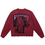 EVILKNIGHT(EK) Knight Guard Ink Print Slashed Hole Knit Sweater