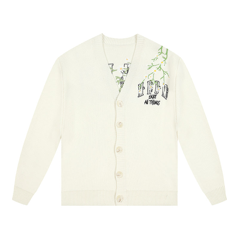 MEDM Flower Logo Embroidered Knit Cardigan