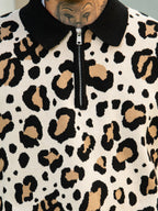 S45 Leopard Jacquard Polo Collar Knit Sweater