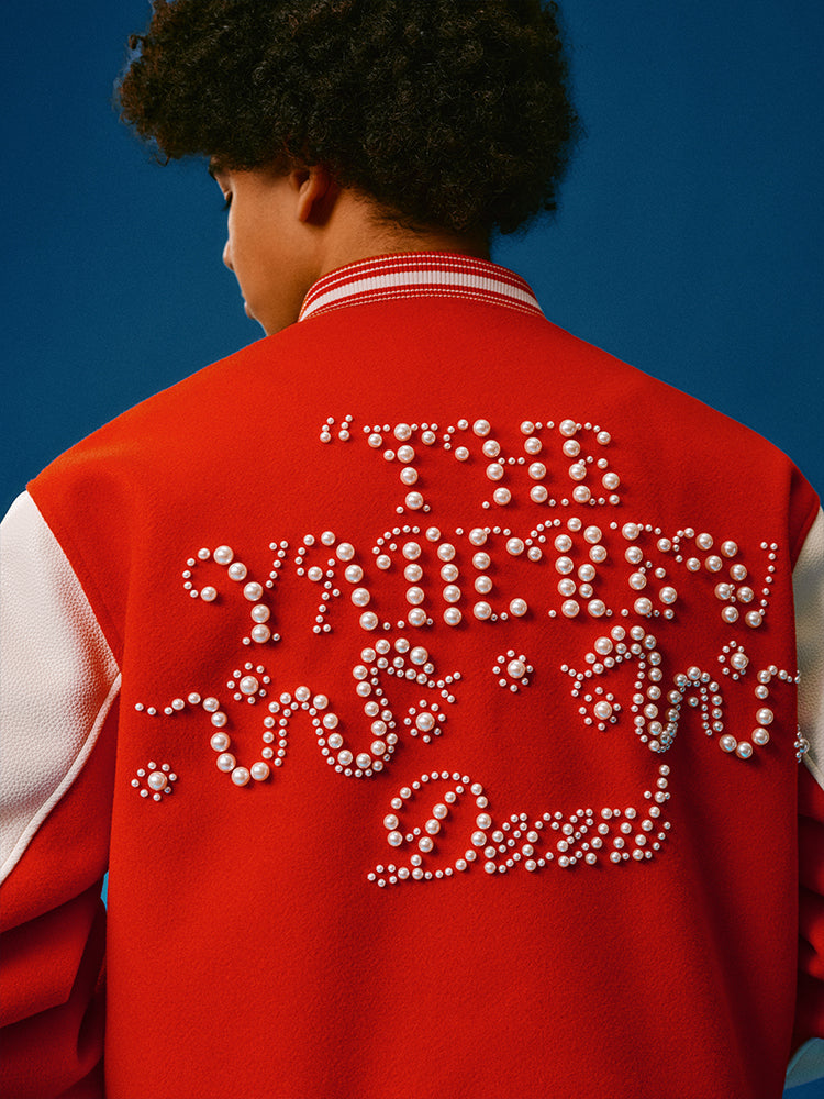 YADcrew Puzzle Snake Pearl Varsity Jacket