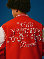 YADcrew Puzzle Snake Pearl Varsity Jacket