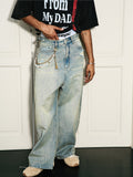 STEEPC Washed Vintage Pockets Deconstructed Baggy Jeans