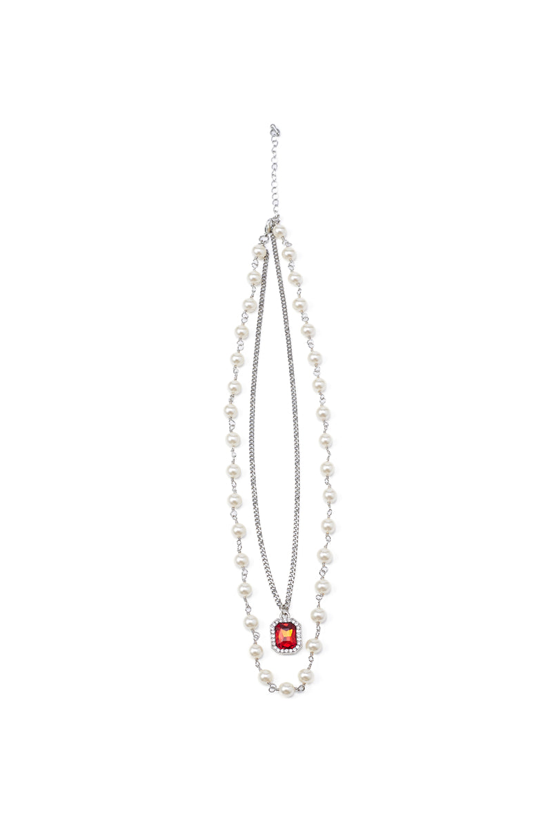 NboStore Pearl Stitching Red Gemstone Necklace