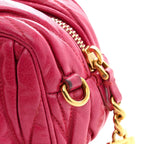 Vitello Lux Matelasse Zip Shoulder Bag Fuxia