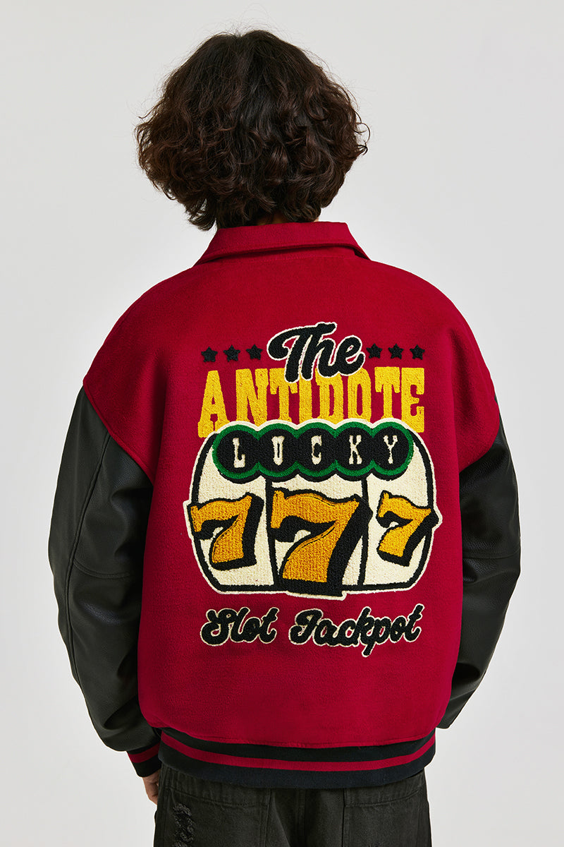 ANTIDOTE Lucky 777 Embroidered Varsity Baseball Jacket