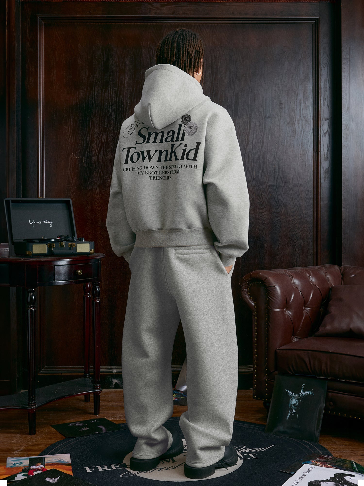 Small Town Kid Badge Printed Baggy Sweatpants