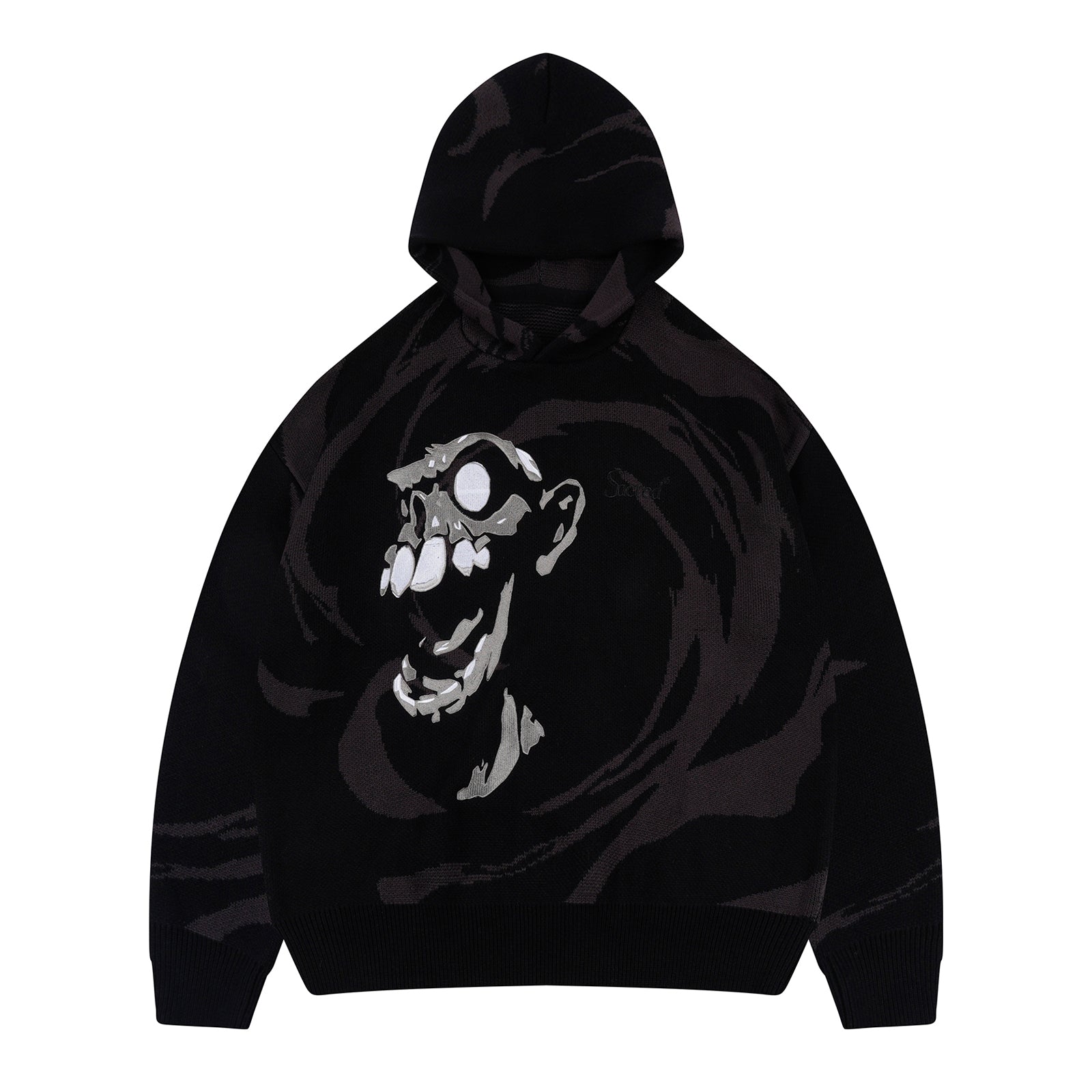 S45 Skull Swirl Embroidered Knit Hoodie