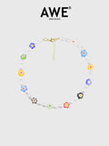 AWE Colored Glass Flower Pearl Necklace