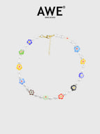 AWE Colored Glass Flower Pearl Necklace
