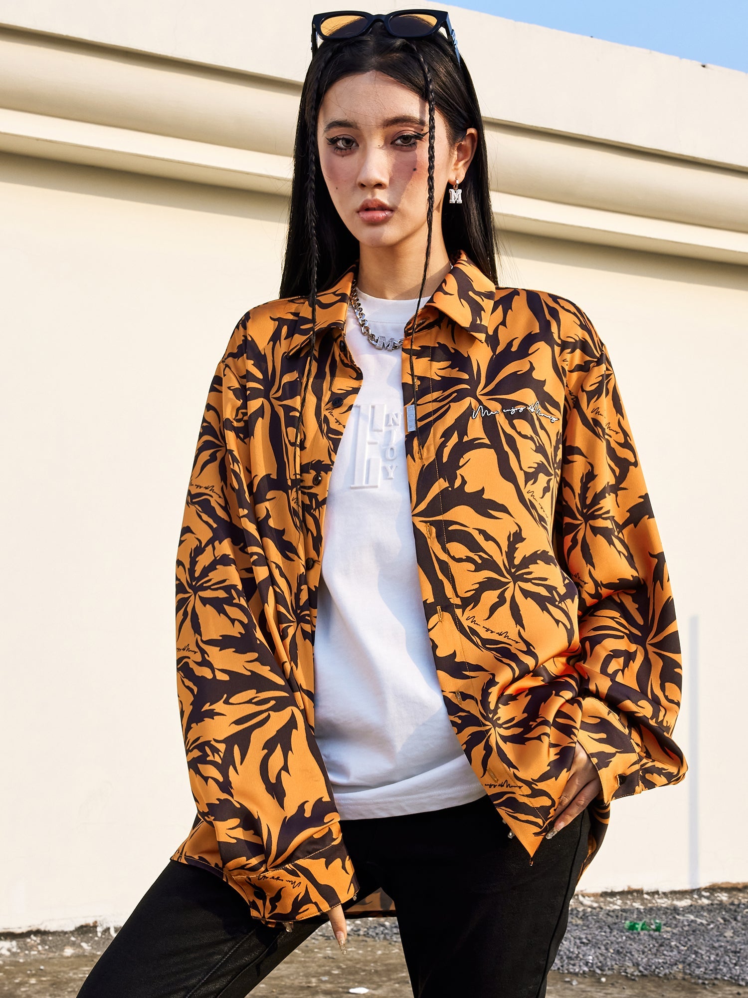 MEDM Tiger Pattern Coconut Tree Long Sleeved Shirt