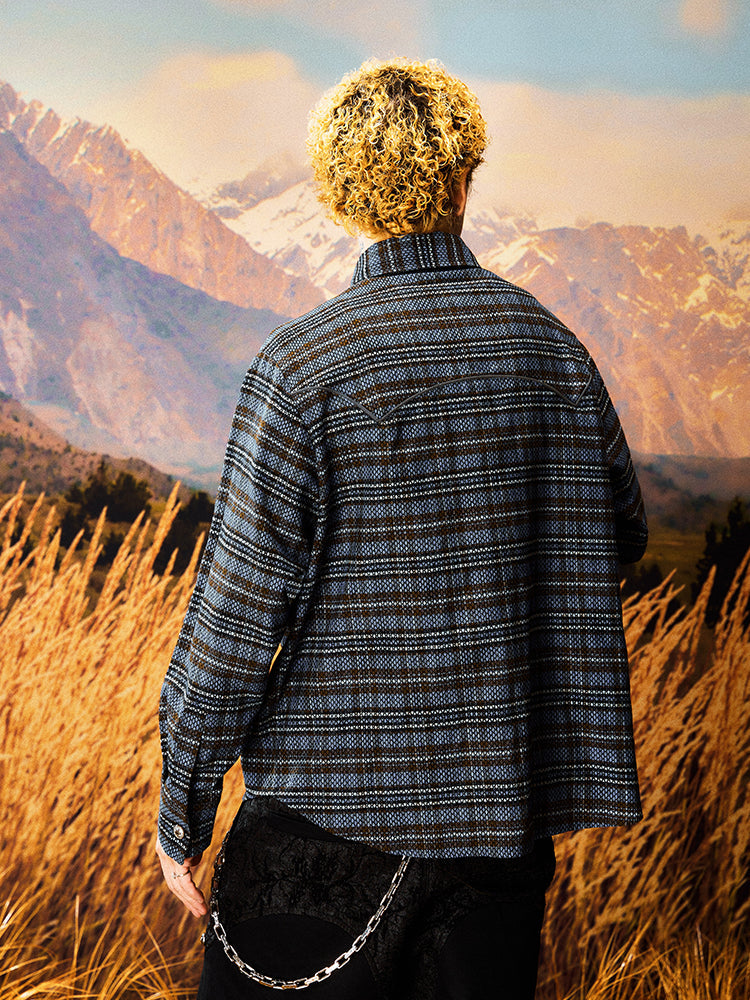 YADcrew Grid Textured Plaid Long Sleeve Shirt