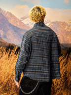 YADcrew Grid Textured Plaid Long Sleeve Shirt