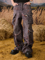 YADcrew Autumn Forest Tree Branch Print Baggy Cargo Jeans
