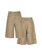 STEEPC Aged Torn Double Waisted Lumberjack Double Knee Baggy Shorts