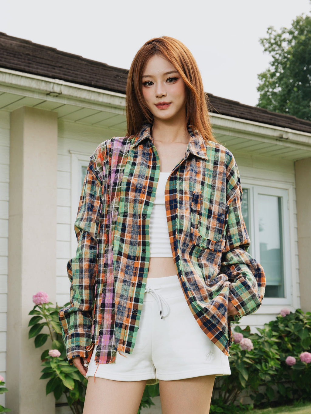 S45 Patchwork Plaid Long Sleeved Shirt