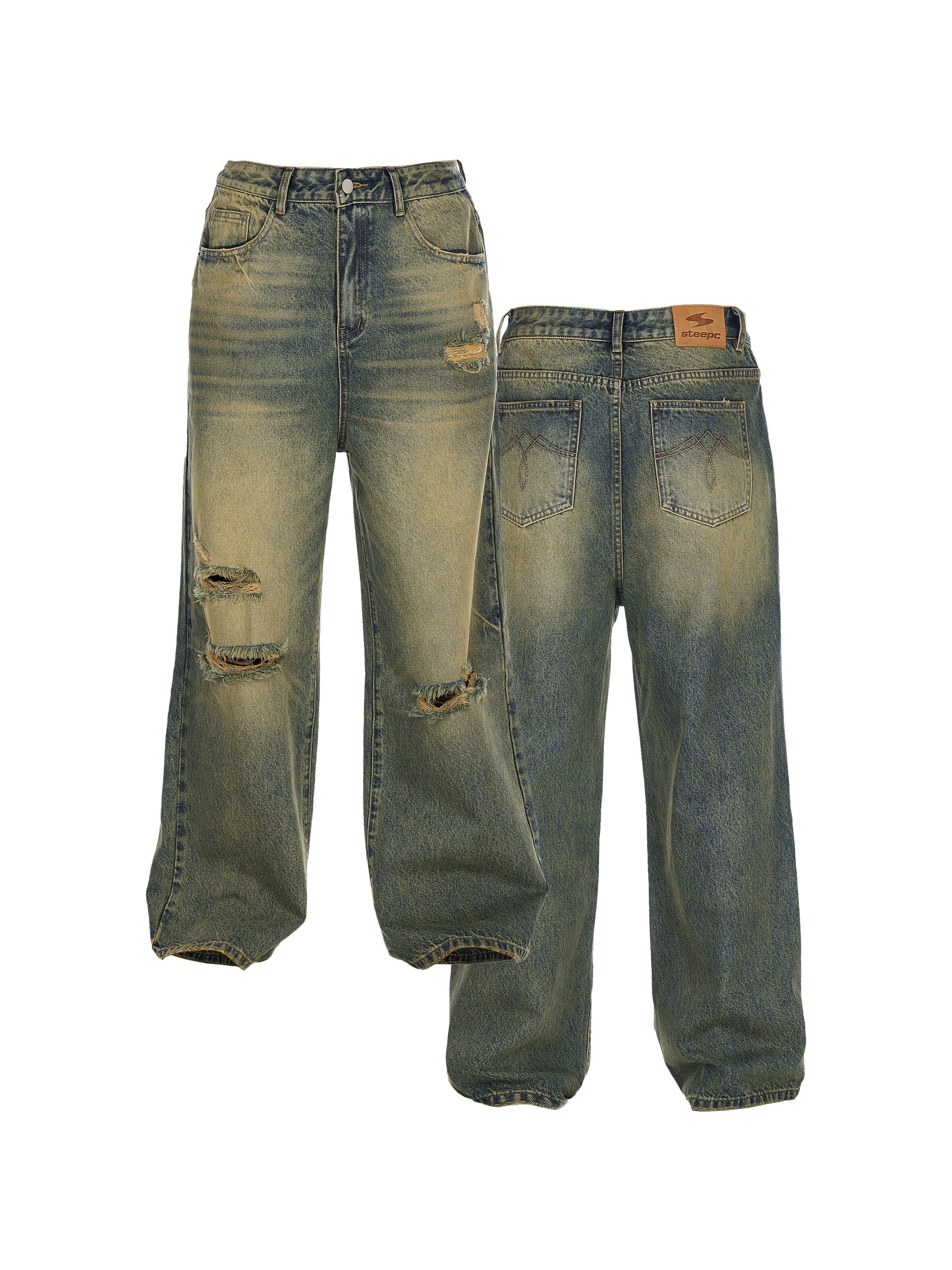 STEEPC Yellowed Vintage Washed Worn Jeans