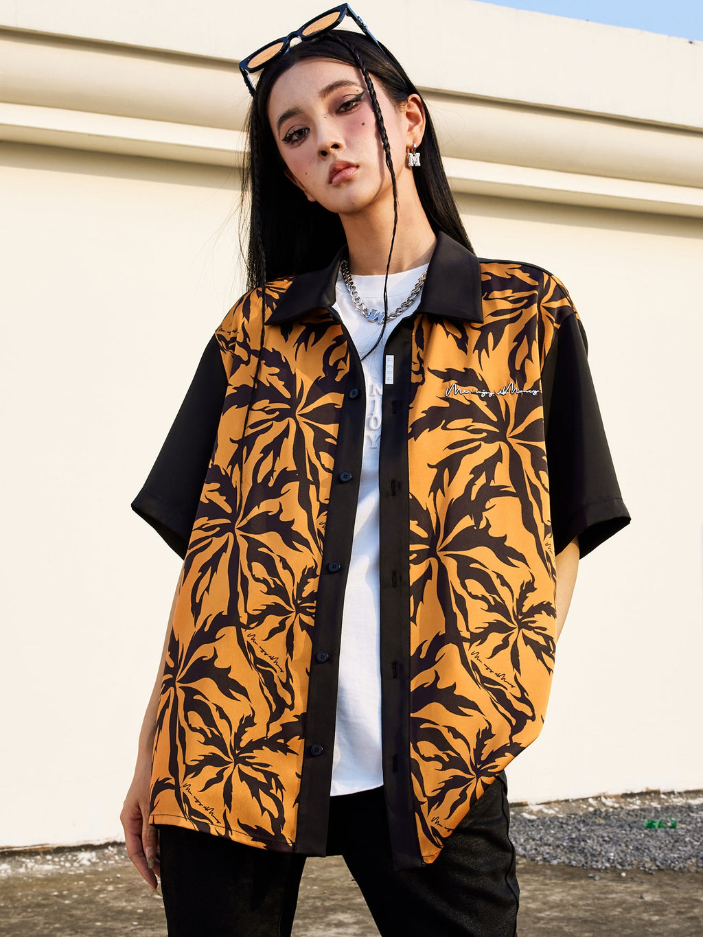 MEDM Tiger Pattern Coconut Tree Short Sleeved Shirt
