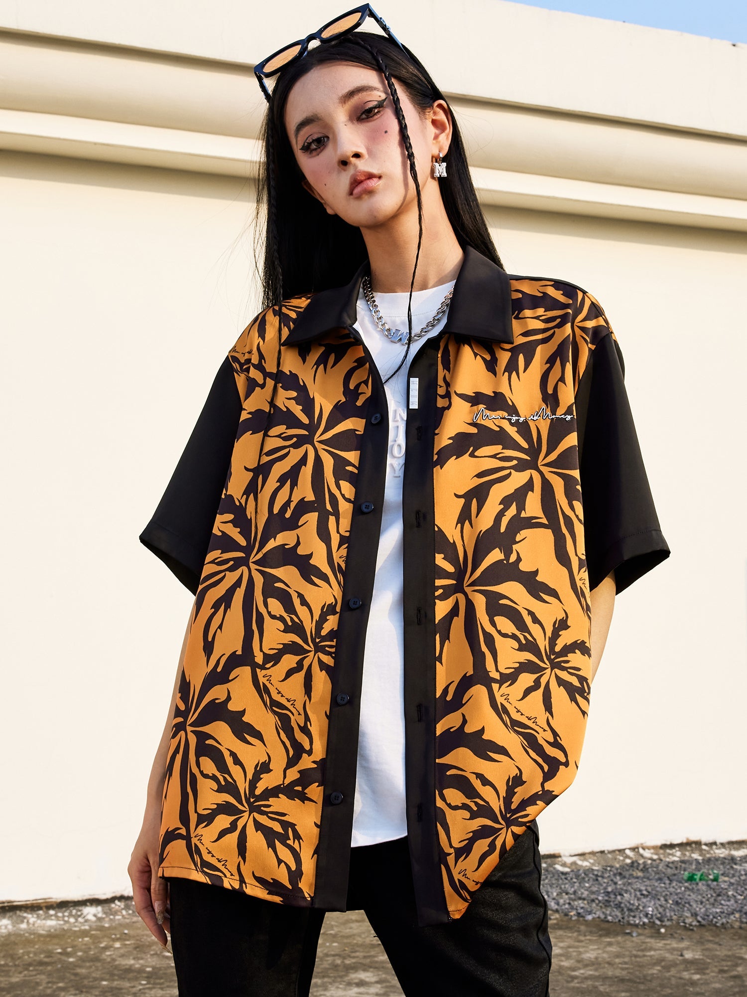 MEDM Tiger Pattern Coconut Tree Short Sleeved Shirt