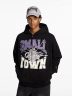 Small Town Kid Lacquered Arc Print Zip Up Hoodie